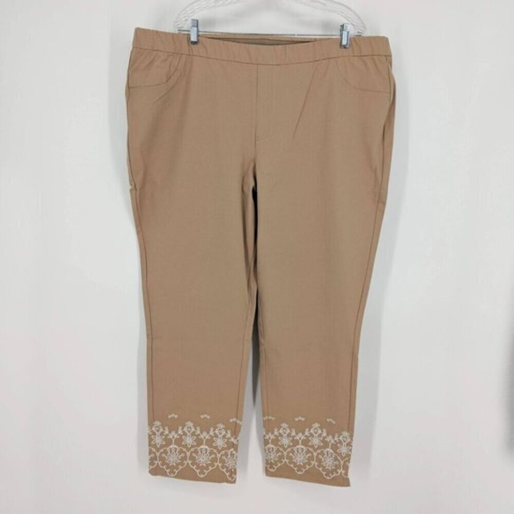 Isaac Mizrahi Live! Tall Pull On Embroidered Ankle Pants Cappuccino‎ Size 26WT